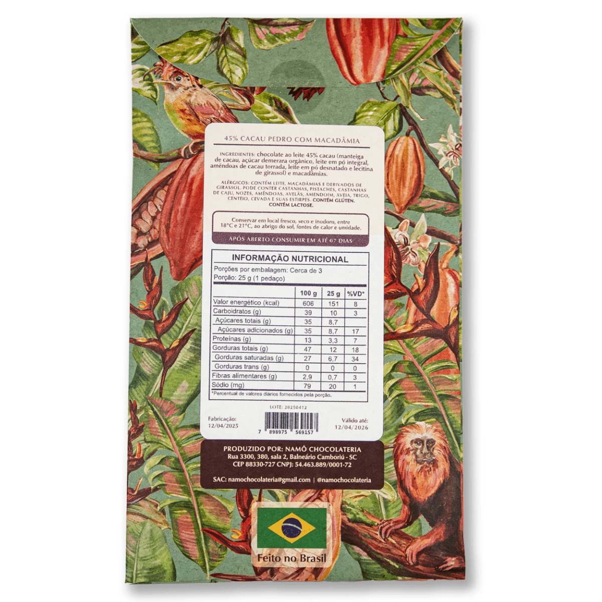BARRA CHOCOLATE AO LEITE 45% CACAU COM MACADÂMIA 80g - Imagem 2