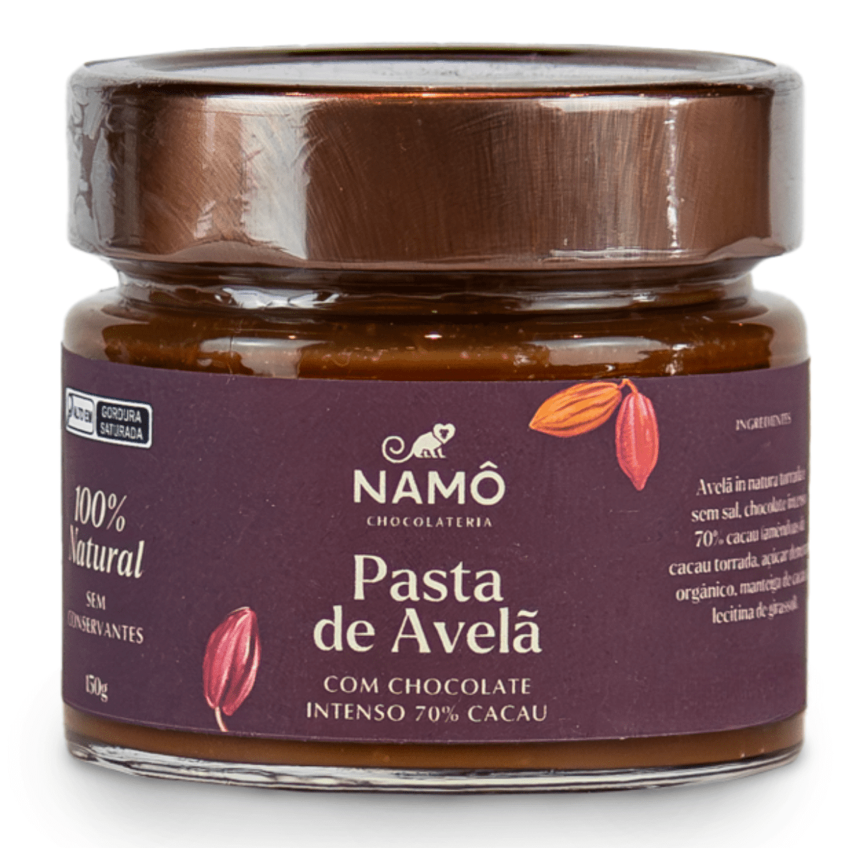 PASTA DE  AVELÃ  COM CHOCOLATE 70% INTENSO - 150G